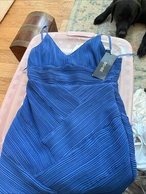 DO+BE Cobalt Blue Pleated V-Neck Spaghetti Strap Dress
